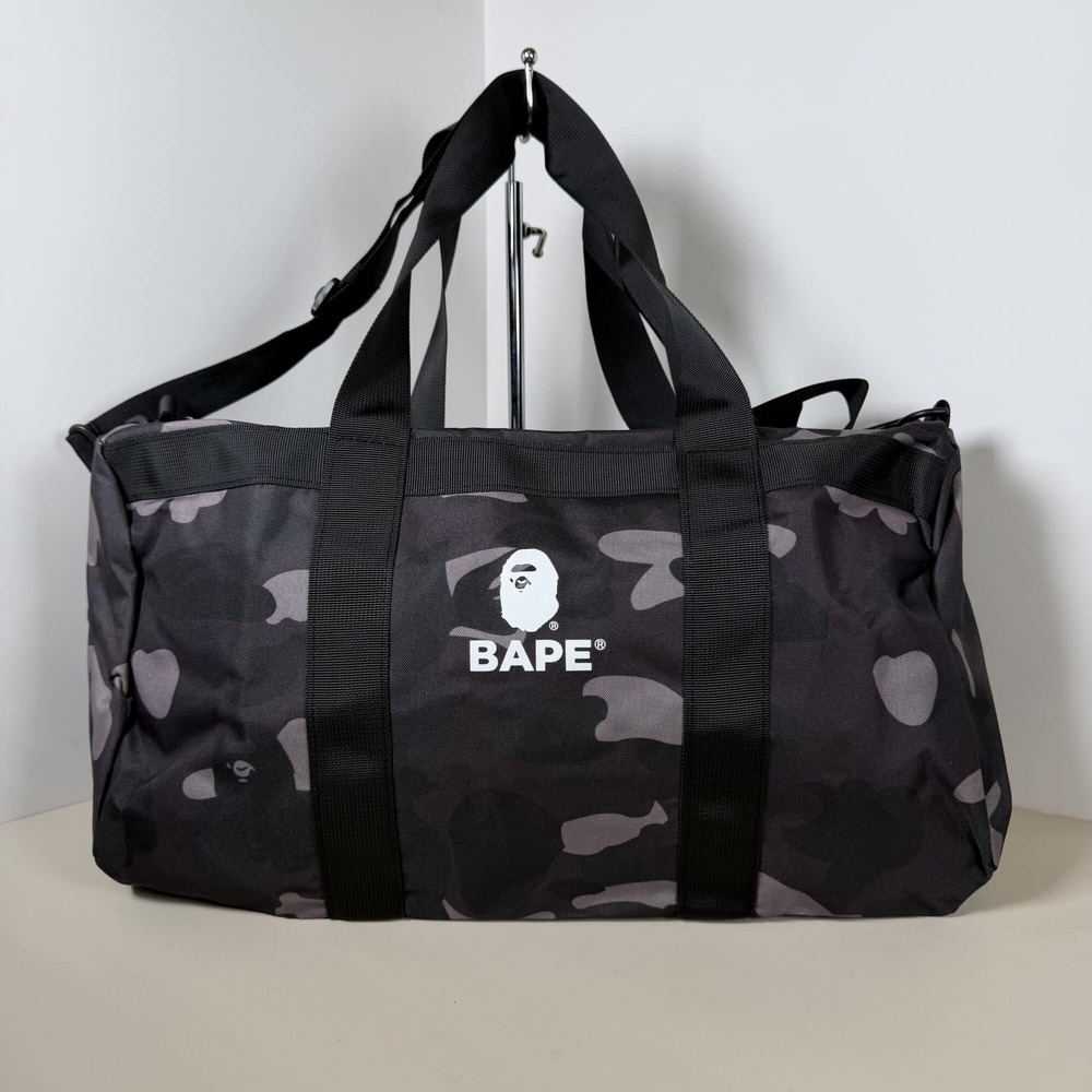 Authentic A Bathing Ape (BAPE) Black Camo Big Duffle Boston Bag 2022 Spring e-MO